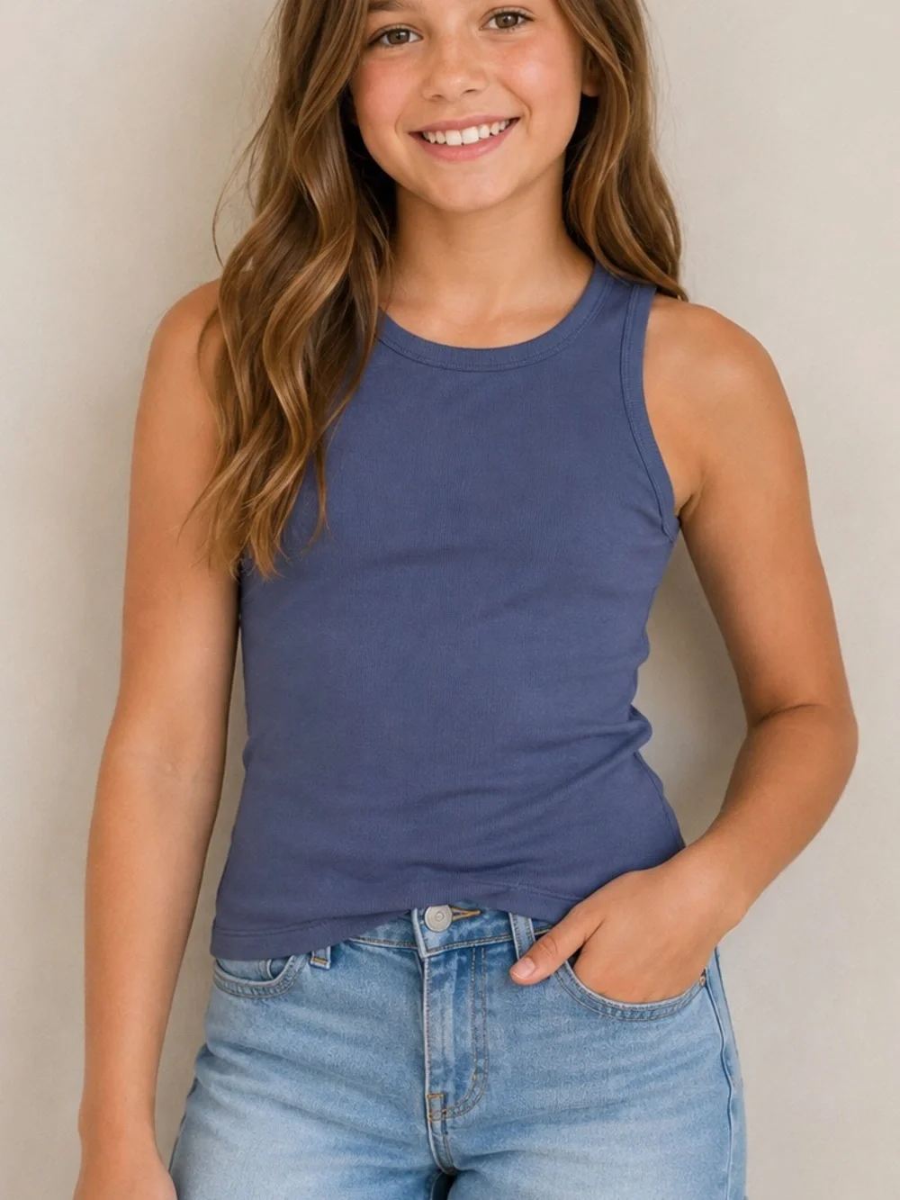 NWT art class Girls' Ribbed Tank Top - Slate Blue